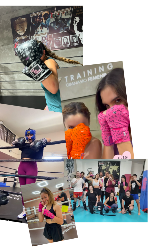 photo cluster of girls with boxing equipment