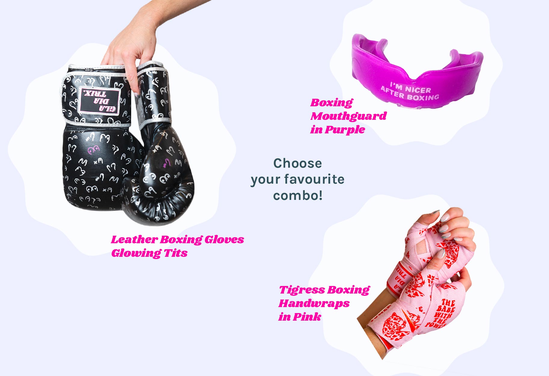 Boxing Class Kit products - boxing gloves, handwraps, and mouth guards