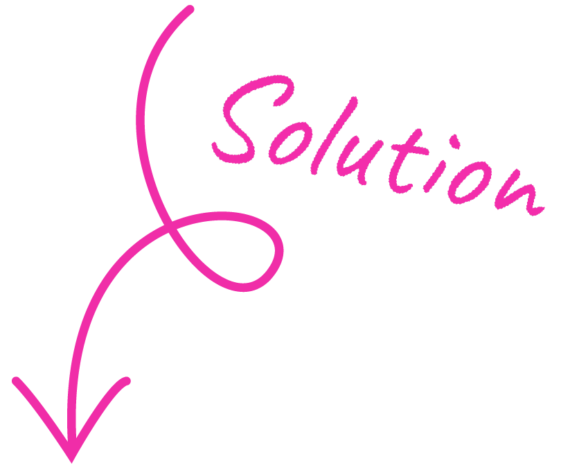 an arrow pointing down and the word solution